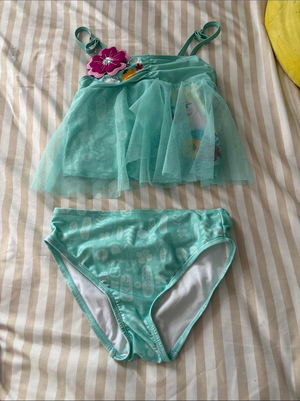 Disney Mint Green Girls Two-Piece Swim Set with Flower Accent